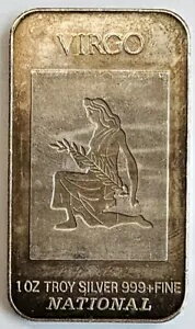 1989 1オンス .999 シルバー ナショナル ミント ゾディアック サイン 乙女座バー