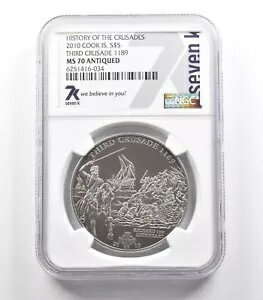 2010 クック諸島 $5 シルバー 十字軍の歴史 第 3 回十字軍 MS70 NGC *2532