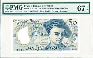 フランス銀行 フランス 50 フラン 1987 S/No 1xxx11 PMG 67EPQ
