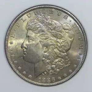 1886 モーガン シルバー ダラー 90% US $1 コイン BU レインボー トン d611(3)