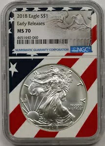 2018 American Silver Eagle $1 MS 70 NGC Early Releases Flag Core商品についてNGC認証2018年コインアメリカンイーグルストライク型ビジネスグレード MS 70認証番号 4651440-060製造国/地域 米国素材 シルバー貴金属含有量 1オンスUPC DG082724AE00注意事項※以下の注意事項をご理解のうえ、ご購入ください■ 鑑定済みコイン・紙幣について各種コイン・紙幣の鑑定機関（NGC、PCGS、PMGなど）は、収集品の真贋鑑定およびグレーディングを行う専門機関です。鑑定後の商品は、専用ケース（スラブ）に封入され、状態を示すグレードが付与されます。■ グレードについてグレードはコイン・紙幣自体の状態を評価するものであり、ケース自体の品質や状態を保証するものではありません。製造・輸送時の影響により、以下のような状態が発生する場合がございます。- 軽微なスレ傷・拭き傷（特に光の角度で見えるもの）- ケース内部のホコリ・小さな異物（鑑定機関の検品基準を満たしている場合）- ラベルのズレ・わずかな傾きこれらは鑑定機関の基準内であり、返品・交換の対象とはなりませんのでご了承ください。■ ラベルの種類について各鑑定機関では、コイン・紙幣の状態や鑑定の結果に応じて異なるラベルが付与されます。- 通常ラベル（Standard/Regular）：一般的なグレード付き鑑定済みコイン・紙幣- オーセンティック（Authentic）：グレードなしで真贋のみ保証- 詳細グレード（Details）：クリーニング跡やエッジのダメージがあるが本物と認定- 特別ラベル（Special Label）：記念版や特定のデザインの限定ラベル - 例：NGC「Early Releases」「First Releases」、PCGS「First Strike」 などグレードやラベルの種類は、商品画像および説明文をご確認のうえ、ご購入ください。■ 在庫状況について当店の商品は海外から取り寄せております。ご購入のタイミングによっては在庫切れとなる場合がございます。その際はご連絡のうえ、ご注文をキャンセルさせていただく場合がございますので、あらかじめご了承ください。■ ご注文後のキャンセルについてご注文と同時に商品のお取り寄せを開始するため、お客様都合によるキャンセルは承っておりません。■ 配送についてお届けまでに通常2〜3週間ほどかかります。海外の祝日や天候、税関手続きにより通常より配送が遅れる可能性がございます。■ 保証について商品説明に英語で「保証（warranty）」と記載があっても、日本国内では適用されませんのでご了承ください。 当店では、商品到着後7日以内の初期不良に限り、対応させていただきます。 （返品規約の詳細については、楽天市場内の会社概要欄下部をご参照ください。）■ 商品の色・素材感について撮影環境やモニター設定により、実際の商品と色味や質感が異なる場合がございます。■ 価格変動について希少性の高い商品は市場価格の変動により、追加料金をお願いする場合がございます。追加料金に同意いただけない場合には、ご注文のキャンセルが可能ですので、ご安心ください。■ その他サービスについて海外製品の輸入代行も承っております。ショップに掲載されていない商品でもお探し可能ですので、お気軽にご相談ください。尚、業者販売（業販）や複数購入の場合、割引対応も可能です。ご希望の方はお問い合わせください。