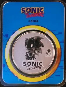 2021 ソニック・ザ・ヘッジホッグ 30 周年記念ニウエ Sega-999 シルバー 1 オンス オンス ラウンド ホルダー