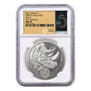 南アフリカ 2022年 1オンス シルバー ビッグ5 シリーズII ライノ NGC MS70 ビッグ5ラベル