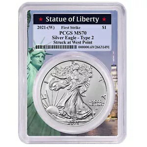 2021年 (W) $1 タイプ2 アメリカンシルバーイーグル PCGS MS70 FS 自由の女神像フレーム