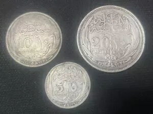 エジプト コイン 3 枚 5 + 10 +20 キルシュ ピアストル 1916 - 1917 シルバー。