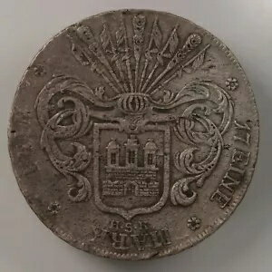 未加工 1808 ハンブルク ドイツ諸州 32 シリンゲ クーラント KM#530 .750 銀貨