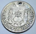 1760-LM JM スペイン ペルー シルバー 1 レアレス 穴あき 本物の 1700 年代の海賊ピラー コイン(3)
