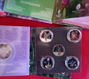 ギリシャ、全年、風土病の花シリーズ、コンプリートセット、シルバー5ユーロコイン!