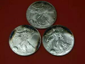 1999 アメリカン シルバー イーグル ( 3 ) 3 つの光沢のある未流通コイン、調色付き