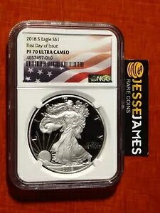 2018 S プルーフ シルバー イーグル NGC PF70 ウルトラ カメオ 発行初日 FDI フラッグ ラベル