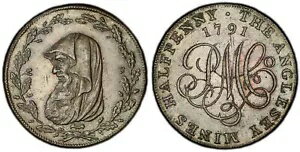 イギリス。ウェールズ、アングルシー島。 1791 CU ハーフペニー トークン。 PCGS MS62BN。 D&H 387