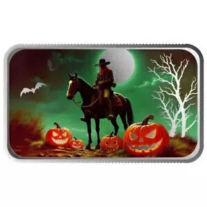 ハロウィン カラー シルバー バー - ジャック オー ランタン カウボーイ ヴィジル - 1 オンス 0.999 シルバー バー