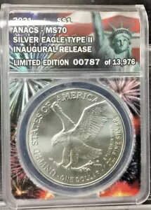 2021 Ty-II アメリカン シルバー イーグル ランディング $1 MS70 ANACS 初リリース LTD. ED