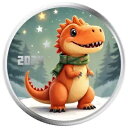 2024 - 1 オンス フェスティバル ディノ クリスマス カラー .999 シルバー ラウンド BU スコッツデール在庫あり