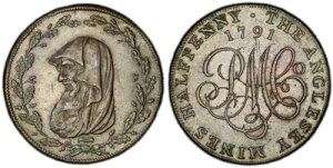 イギリス。ウェールズ、アングルシー島。 1791 CU ハーフペニー トークン。 PCGS MS62BN。 D&H 387