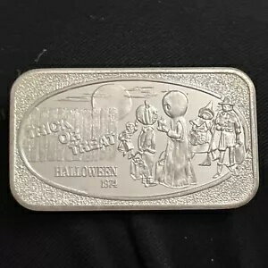 レア 1974 1オンスハロウィン トリック オア トリート .999 シルバー バー USSC B03