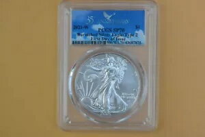 2021-W 光沢のある $1 アメリカン シルバー イーグル、T-2、PCGS SP70、初日発行