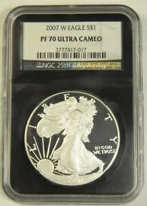 2007-W シルバー イーグル NGC PF-70 ウルトラ カメオ NGC 25 周年記念レトロ ホルダー