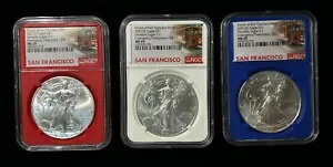 3 個セット - 2021(S) シルバー イーグル T-1 緊急生産 NGC MS69 レッド ホワイト ブルー