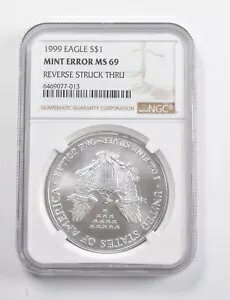 ミント エラー MS69 1999 アメリカン シルバー イーグル REV ストラック スルー NGC *3423