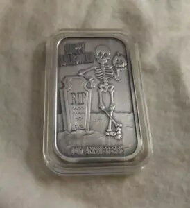 .999 シルバー アンティーク ハロウィン スケルトン 10th アン CMG ミント COA ミンテージ 40