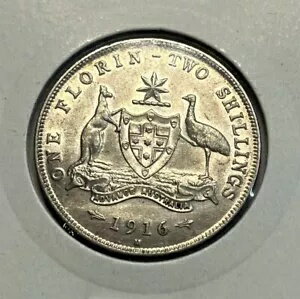 1916 年のフロリン コイン - 非常に素晴らしい光沢 - ジョージ 5 世の銀製前進