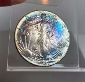 1987 アメリカン シルバー イーグル プリティ ブルー トーニング 1オンス シルバー トナー コイン(3)