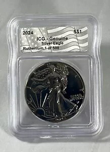 ブラック ルテニウム 1 オンス .999 ファイン シルバー 2024 アメリカン イーグル ICG ブラック フラッグ(3)