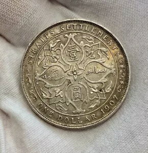 1907 海峡和解シルバー ダラー エドワード 7 世 - 下地の光沢のあるハイグレード