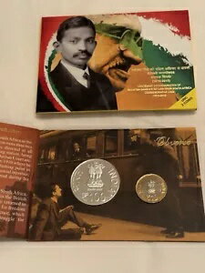 レアなアンサーク ガンジー 2015 年南アフリカからの帰還セット。ボンベイミント。銀貨