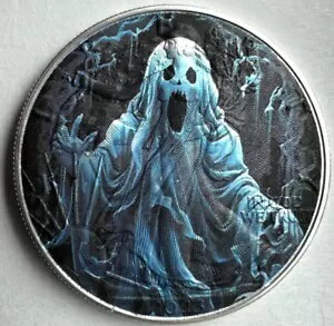 不気味な幽霊 - アメリカン シルバー イーグル 1オンス 0.999 シルバー ドル コイン (ハロウィーン)
