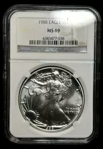 1988 - NGC MS 69 未流通 - アメリカン シルバー イーグル ドル S$1 コイン - 038