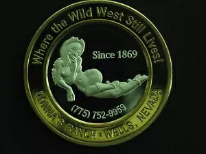 ドナの牧場売春宿トークン、ワイルドウェスト、シルバーステート、ストライク、10ドル、シルバー