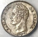1827-A ICG AU 53 フランス 1 フラン シャルル X パリ銀貨 (22073002C)