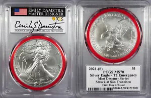 2021-(S) シルバーイーグル;タイプ 2 緊急事態。発行初日 PCGS MS-70 #US