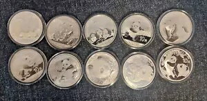 10 コイン 2011-2019 + 2021 999 - 10 元中国パンダ 30 グラム銀貨