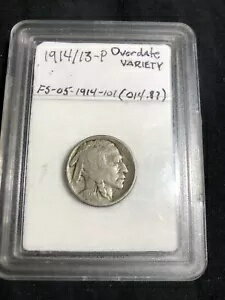 1914/3 、” 14/13” バッファロー ニッケル VF、オーバーデイト バラエティ FS-101 、#JJ379