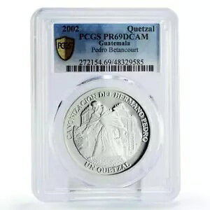 グアテマラ 1 ケツァル 聖ペドロ ベタンクール 列聖 PR69 PCGS 銀貨 2002