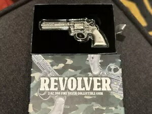 チャド 2 オンス シルバー リボルバー ガン型 アンティーク ハイレリーフ コイン .999 (箱付き)