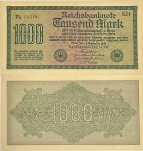ドイツ 1000 マーク 1922 P 76 f AU-UNC