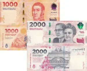 アルゼンチン SET 2 UNC 1000 2000 ペソ 2023 通信 P 367 368 b NEW セキュリティ