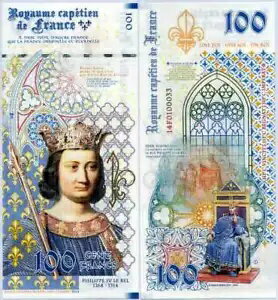 フランス 100フラン 2020年 個人発行 フィリップ4世 ル・ベル 1268-1314