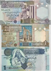 リビアセット 3個 1/4 1/2 1ディナール ND 2002 - 2004 P 62 P 63 P 68 UNC