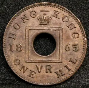 100 万年、1863 年イギリス領香港。ヴィクトリア女王。 Km-1 UNC+若干の光沢