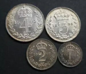 Victoria 1895 Veiled Old Head Silver Maundy Set 4d3d2d & 1d : Unc to...
