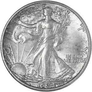 1934 S ウォーキング リバティ ハーフダラー 90% シルバー AU+ スライダー 写真参照 O795