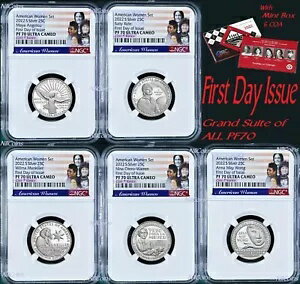 FDOI 発行初日 5 コイン PF70 セット 2022 S NGC アメリカン レディース シルバー クォーター