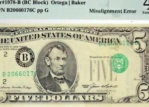 PMG XF40 1985 $5 FRN メジャー オーバープリント位置ずれエラー 0176C