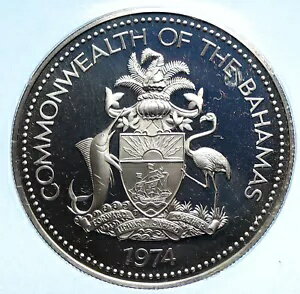 1974 バハマ諸島 フラミンゴ ヴィンテージ プルーフ シルバー 2 ドル コイン i104802