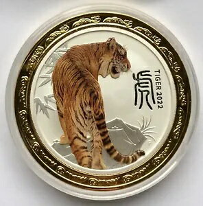 2022 オーストラリア Lunar III 虎年 2 オンス シルバー カラー コイン ゴールデン リング